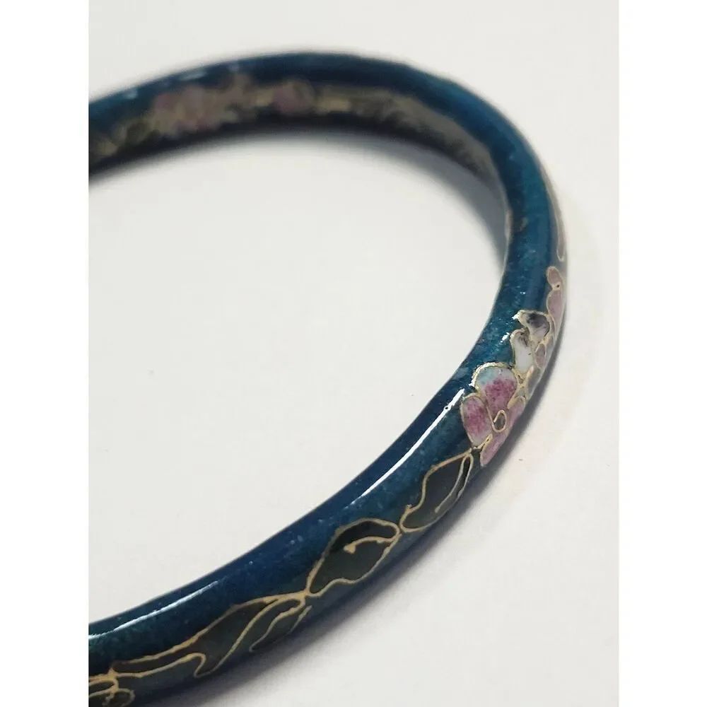 Blue Floral Cloisonné Bangle Bracelet - Picture 5 of 5